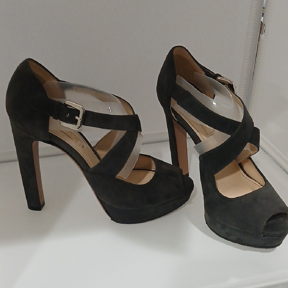 Prada Black Suede Peep-Toe Heels